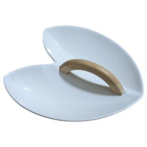 Brandani Italy White Porcelain Divided Dish Bamboo Handle Heart Shape 10"